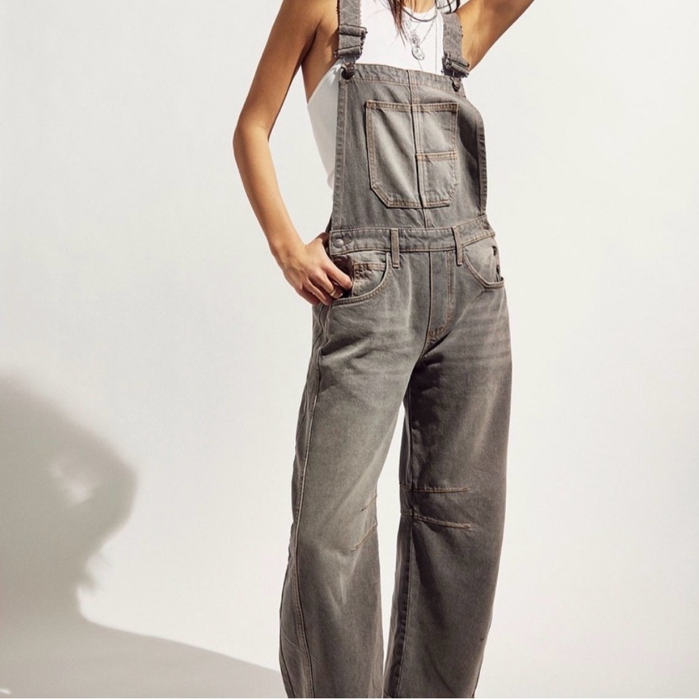 Good Luck Free People Barrel Overalls We the Free Grey